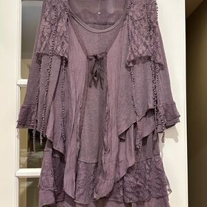 NWOT Elegant Lace Trimmed Purple Blouse